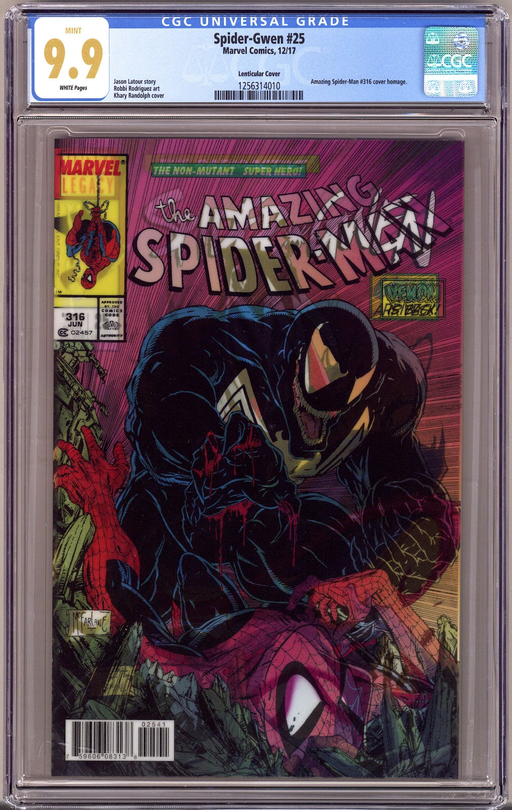 Spider-Gwen Vol 2 25 CGC 9.9 (MINT)   (2017) Randolph Lenticular Homage Variant  