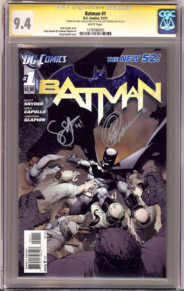 Batman Vol 2 1 CGC 9.4 (NM)   (2011)     Signed x2 Cover Greg Capullo & Scott Synder