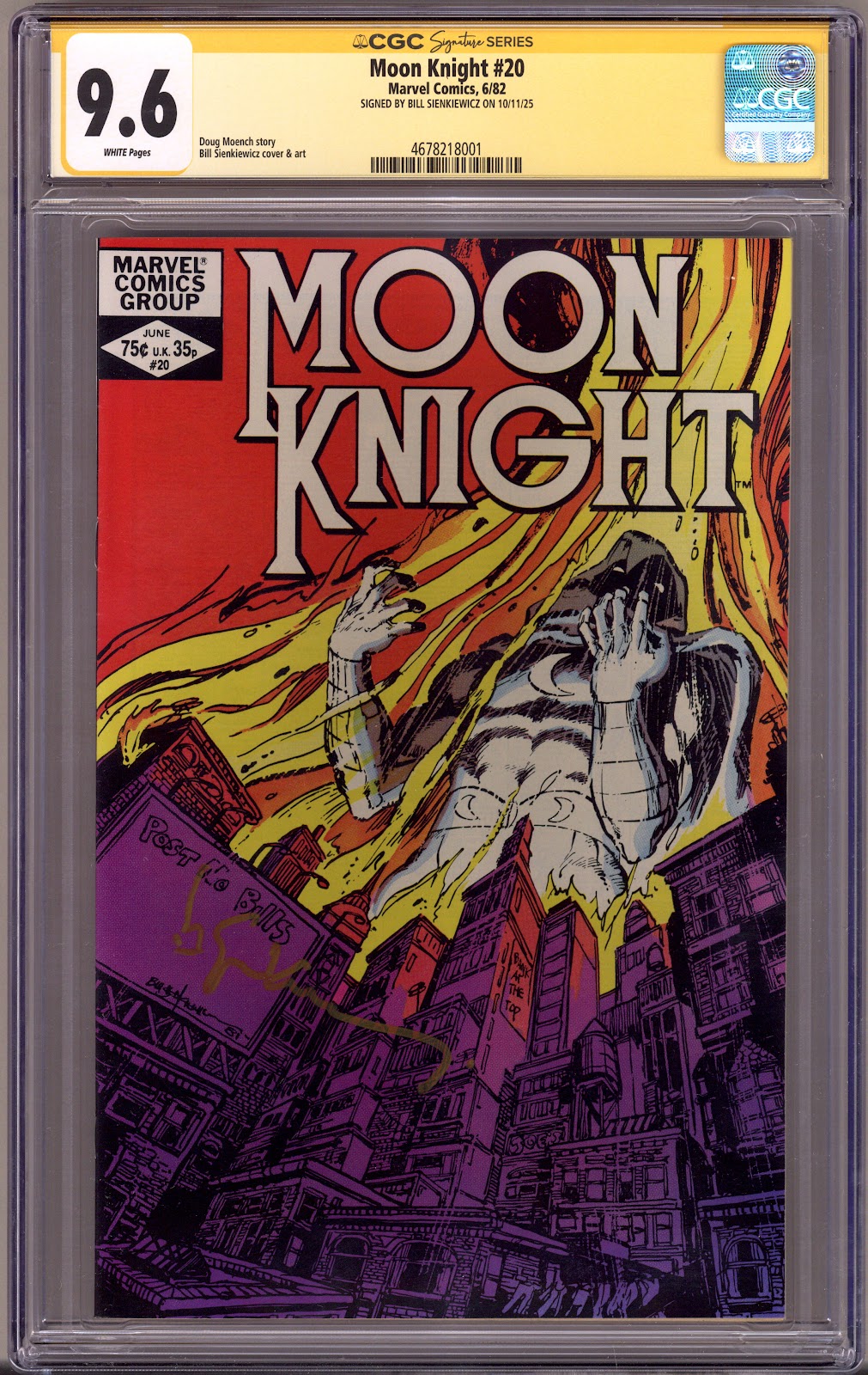 Moon Knight Vol 1 20 CGC 9.6 (NM+)   (1982)     Signed x1 Cover Bill Sienkiewicz