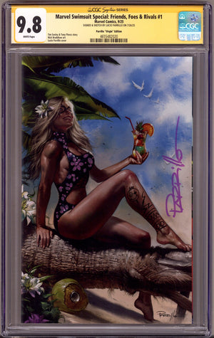 Marvel Swimsuit Special: Friends, Foes & Rivals   1 CGC 9.8 (NM/M) Flower Remark  (2025) Parrillo Virgin  Exclusive Variant  Signed x1 Cover Lucio Parrillo