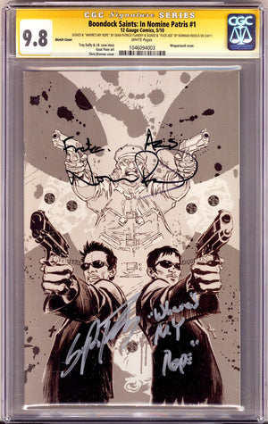 The Boondock Saints: In Nomine Patris 1 CGC 9.8 (NM/M) (2010) Brunner Sketch Virgin Variant Signed / Remarked x2 Cover Sean Patrick & Norman Reedus