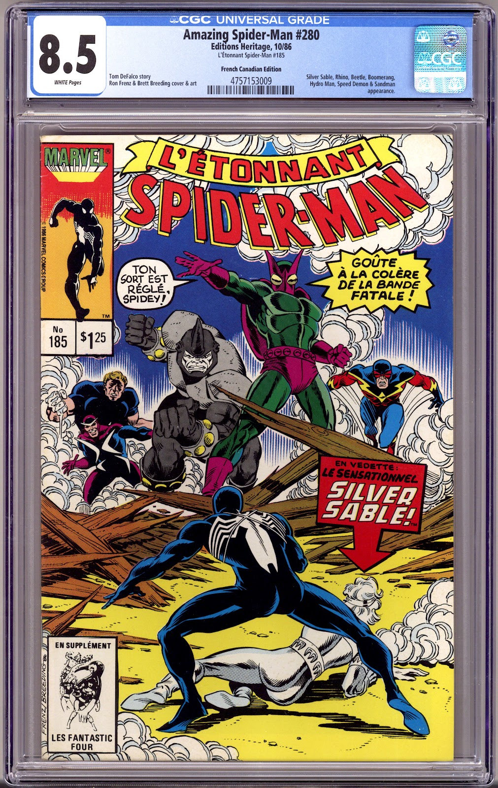 L'Etonnant Spider-Man Vol 1 185 CGC 8.5 (VF+) Amazing Spider-Man #280 French  (1986)