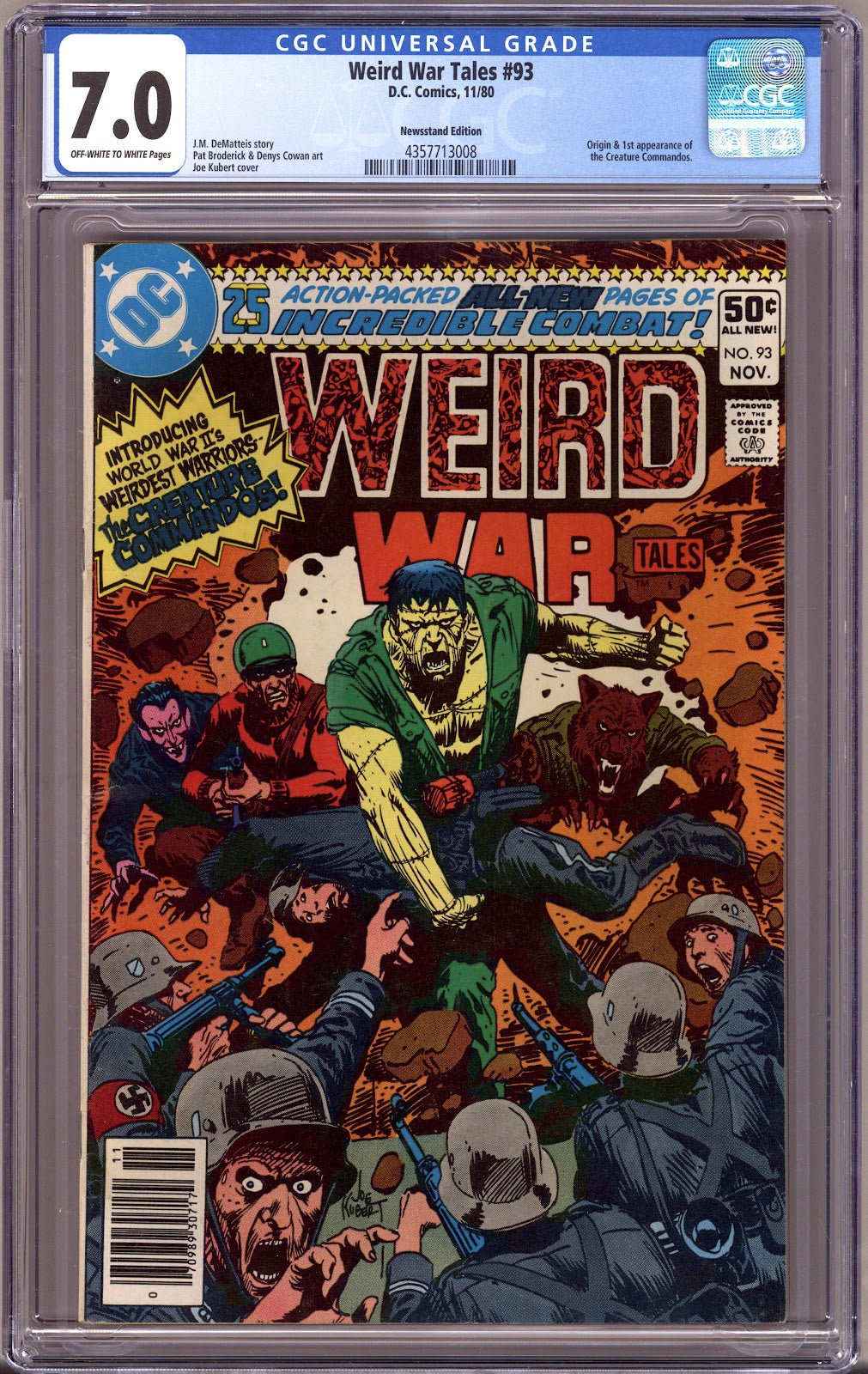 Weird War Tales Vol 1 93 CGC 7.0 (FN/VF)   (1980)   Newsstand  