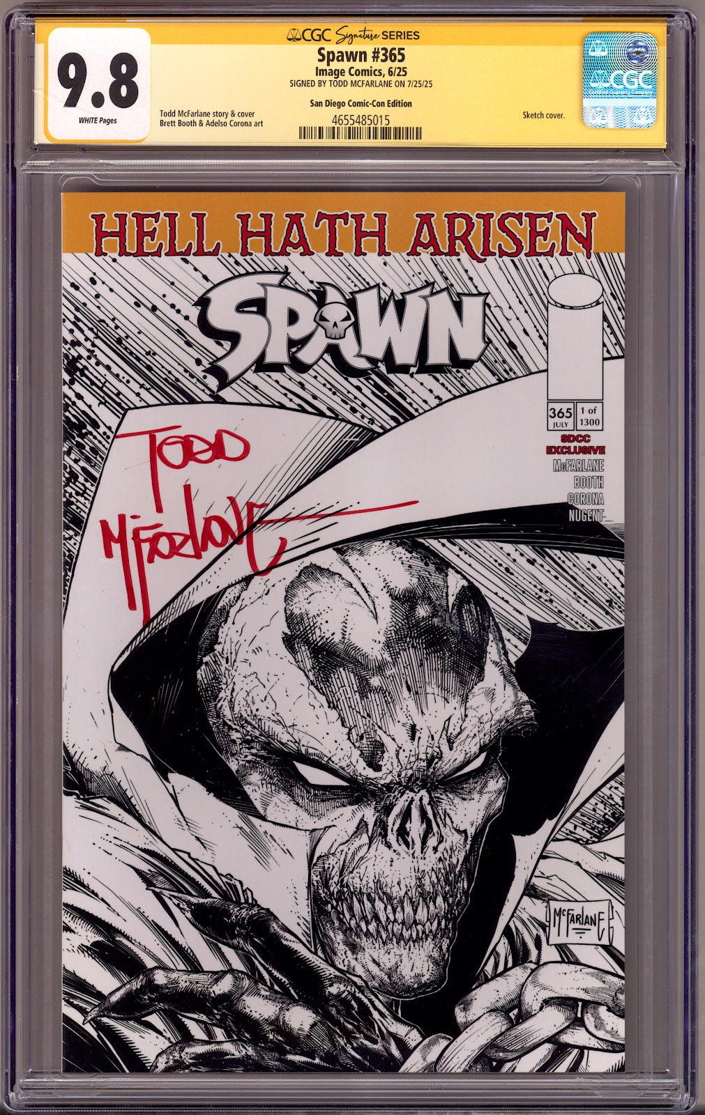 Spawn   365 CGC 9.8 (NM/M)   (2025) McFarlane Sketch  Exclusive Variant  Signed x1 Cover Todd McFarlane 