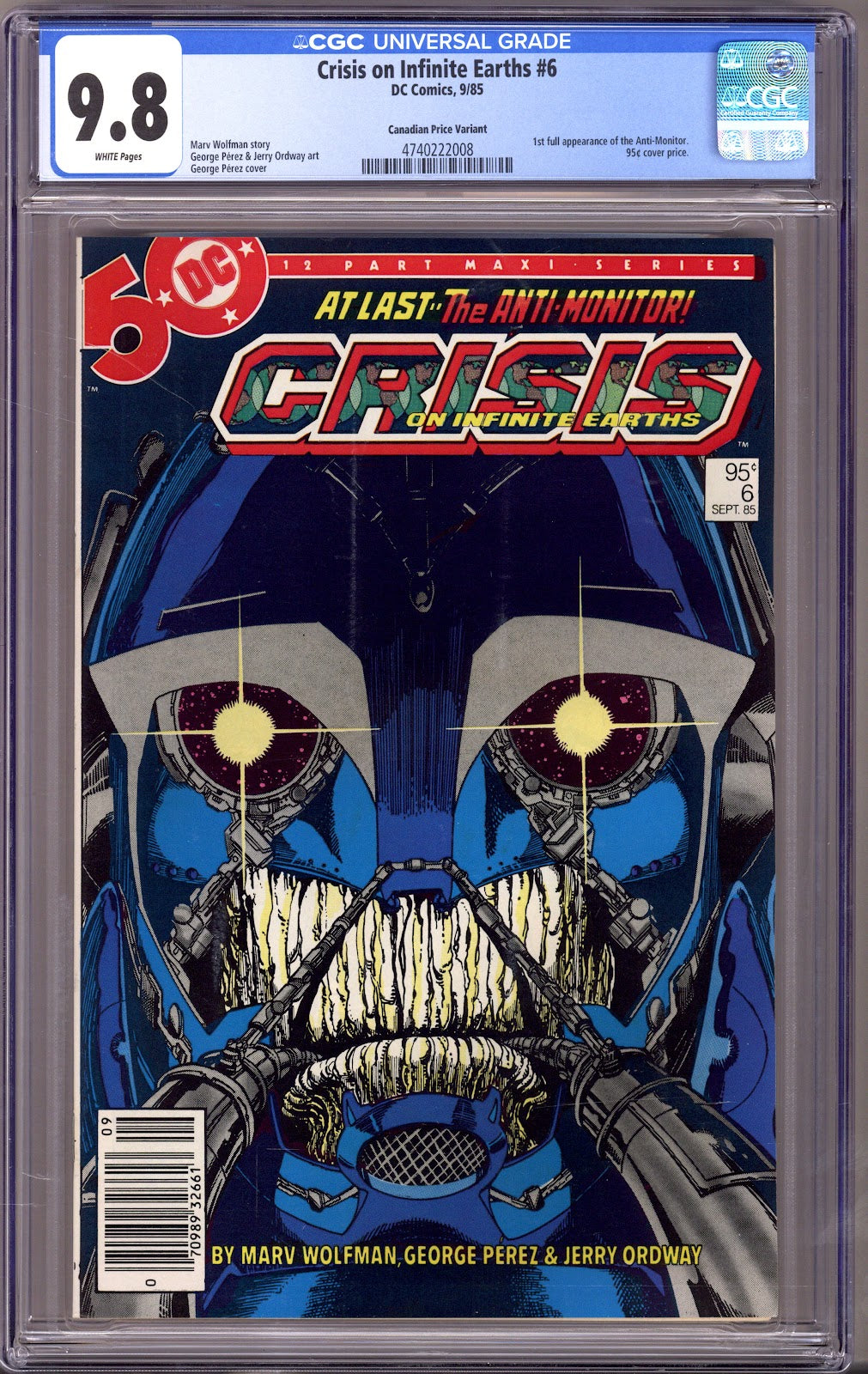 Crisis on Infinite Earths 6 CGC 9.8 (NM/M) (1985) Canadian Price Variant 