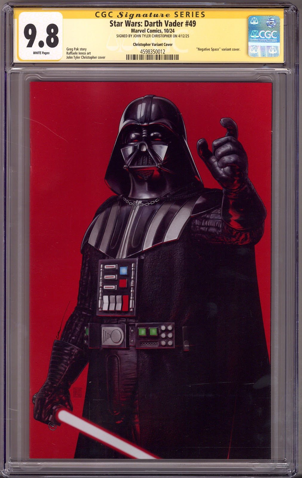 Star Wars: Darth Vader Vol 3 49 CGC 9.8 (NM/M) (2024) Christopher Negative Space Virgin Exclusive Variant Signed x1 Cover John Tyler Christopher 