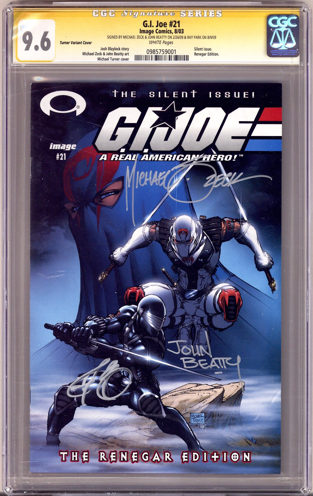 G.I. Joe 21 CGC 9.6 (NM+) (2003) Turner Exclusive Variant Signed x3 Cover Zeck, Beatty & Park 