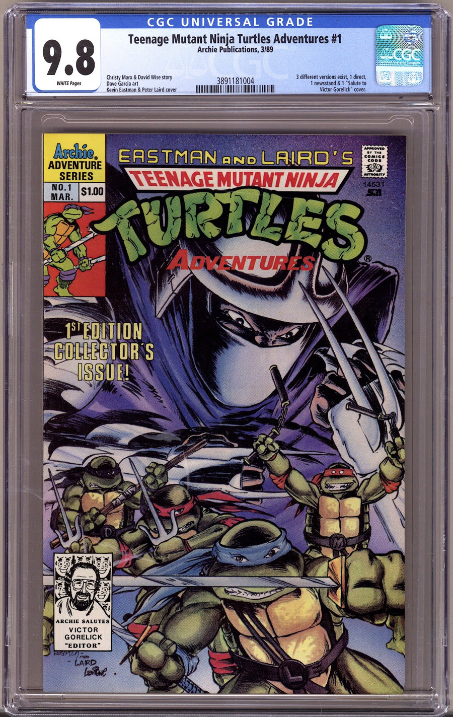 Teenage Mutant Ninja Turtles Adventures Vol 2 1 CGC 9.8 (NM/M)   (1989)   Archie Corner Box