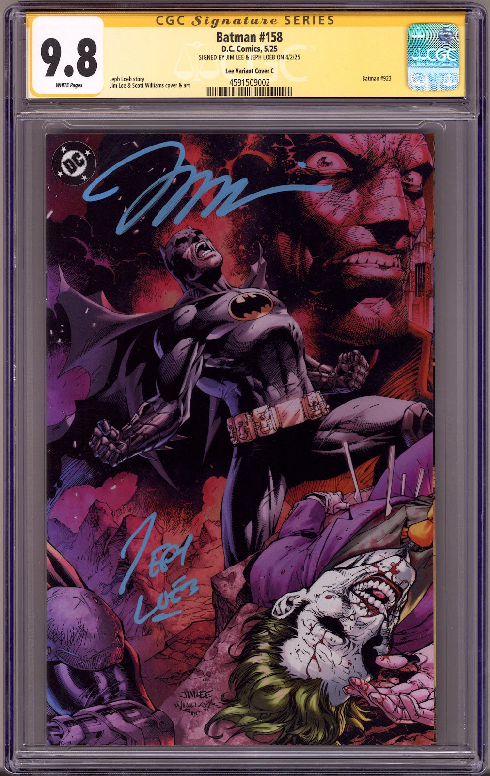 Batman Vol 3 158 CGC 9.8 (NM/M)   (2025) Lee   Incentive Variant  Signed x2 Cover Jim Lee & Jeph Loeb 