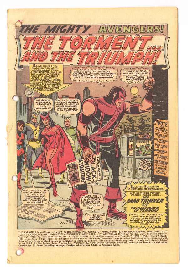 The Avengers Vol 1 39 Coverless (1967)