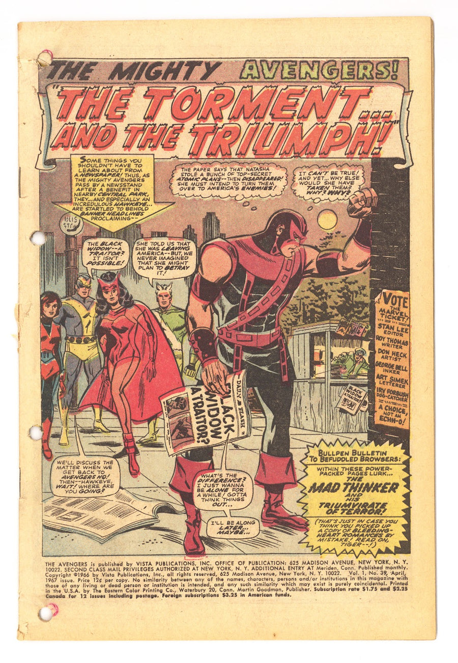 The Avengers Vol 1 39 Coverless (1967) 