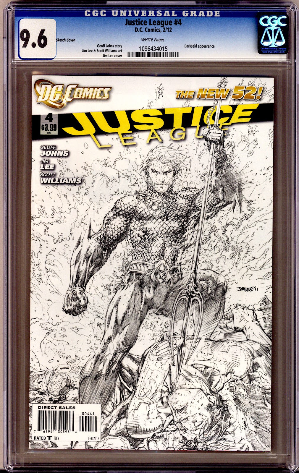 Justice League Vol 1 4 CGC 9.6 (NM+) (2012) Lee Sketch Incentive Variant 