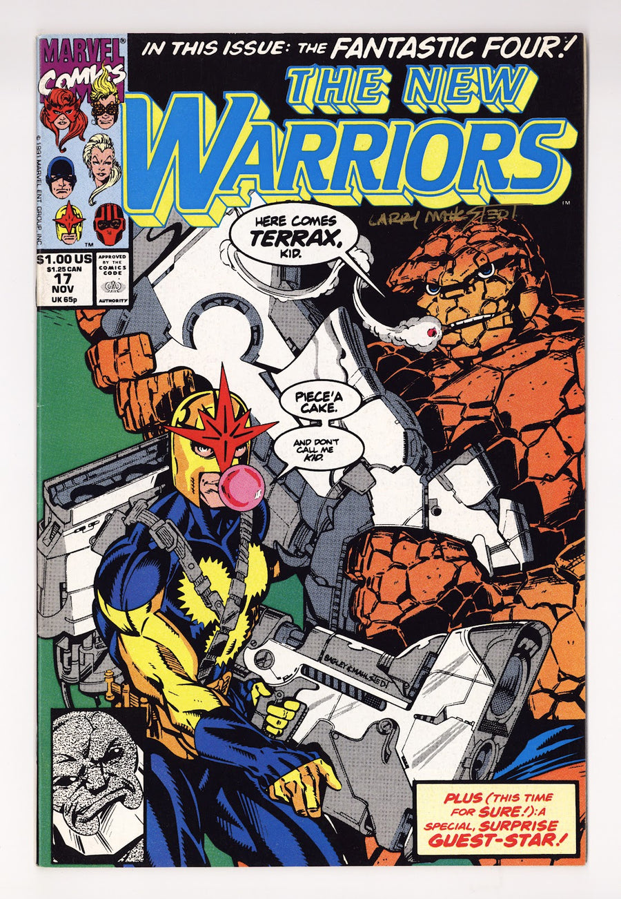 The New Warriors Vol 1 17  Mid Grade   (1991)     Signed x Cover Larry Mahlstedt 