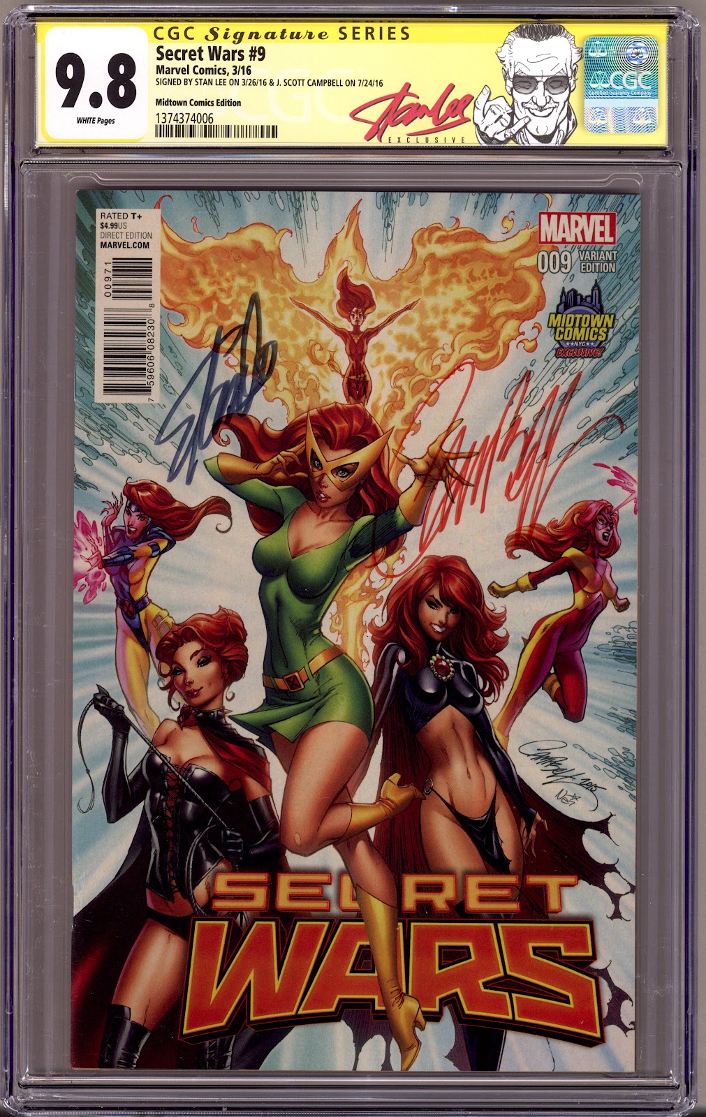 Secret Wars   9 CGC 9.8 (NM/M)   (2016) Campbell   Exclusive Variant  Signed x2 Cover Stan Lee & J. Scott Campbell 