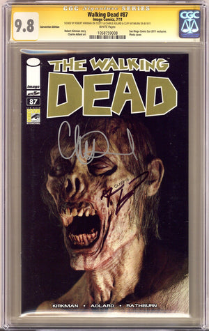 The Walking Dead   87 CGC 9.8 (NM/M)   (2011) Photo SDCC Exclusive Variant  Signed x3 Cover Kirkman, Adlard & Rathburn