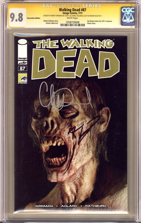 The Walking Dead   87 CGC 9.8 (NM/M)   (2011) Photo SDCC Exclusive Variant  Signed x3 Cover Kirkman, Adlard & Rathburn
