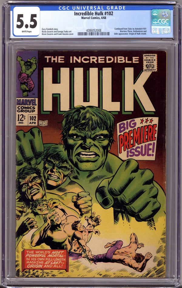 The Incredible Hulk Vol 1 102 CGC 5.5 (FN-)   (1968)
