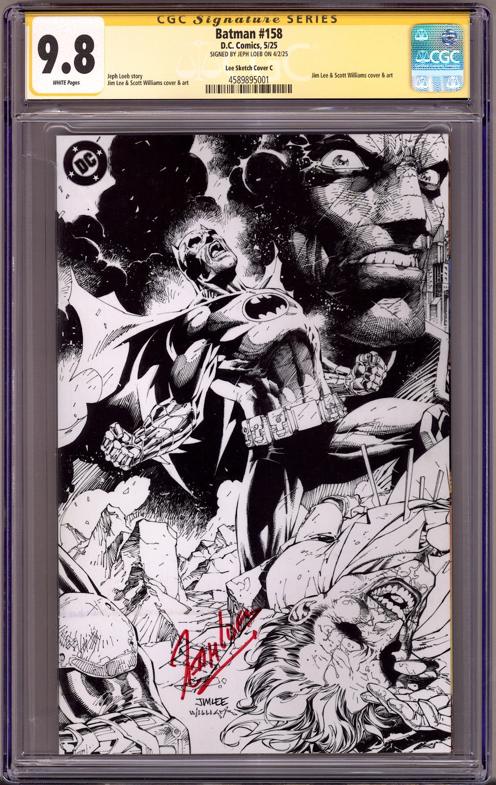 Batman Vol 3 158 CGC 9.8 (NM/M)   (2025) Lee B&W  Incentive Variant  Signed x1 Cover Jeph Loeb 