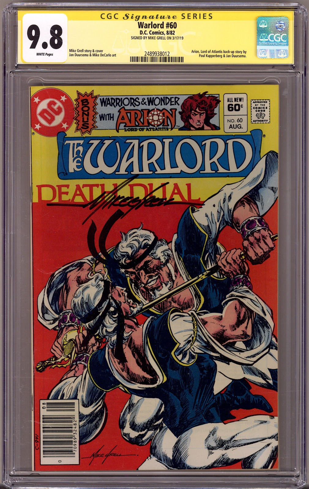 Warlord Vol 1 60 CGC 9.8 (NM/M) (1982) Newsstand Signed x1 Cover Mike Grell 