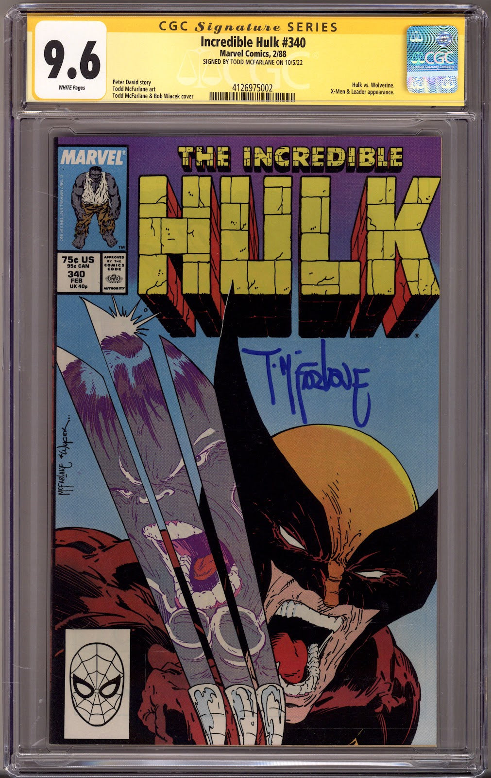 The Incredible Hulk Vol 1 340 CGC 9.6 (NM+) (1988) Signed x1 Cover Todd McFarlane 