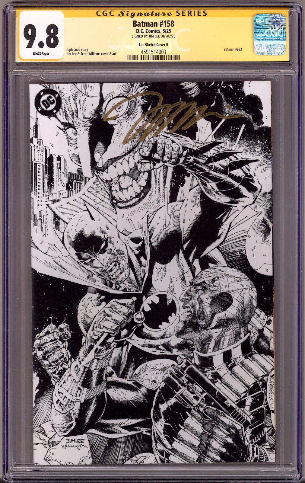 Batman Vol 3 158 CGC 9.8 (NM/M)   (2025) Lee B&W  Incentive Variant  Signed x1 Cover Jim Lee 