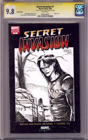 Secret Invasion Vol 1 1 CGC 9.8 (NM/M) (2008) Blank Variant Signed / Remarked x1 Cover James O'Barr