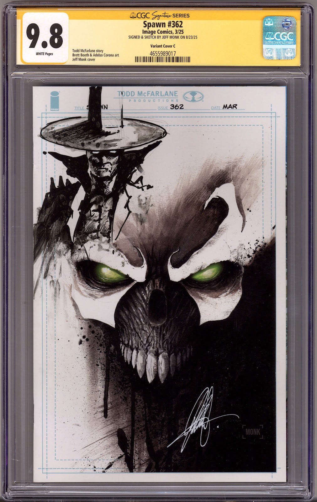 Spawn   362 CGC 9.8 (NM/M) Gunslinger Sketch  (2025) Blank  Variant  Signed / Remarked x1 Cover Jeff Monk