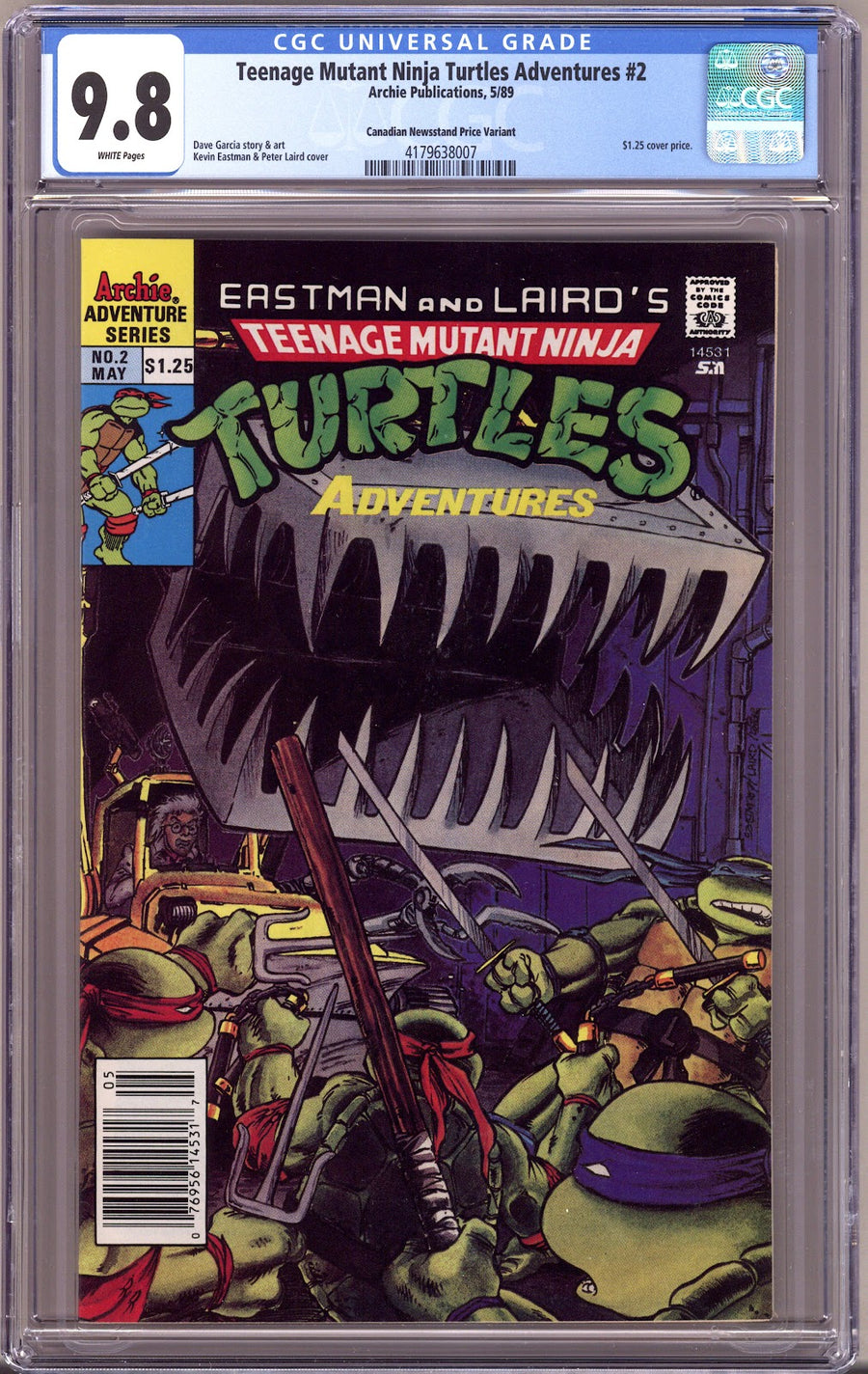 Teenage Mutant Ninja Turtles Adventures Vol 2 2 CGC 9.8 (NM/M)   (1989)   Newsstand Canadian Price Variant  