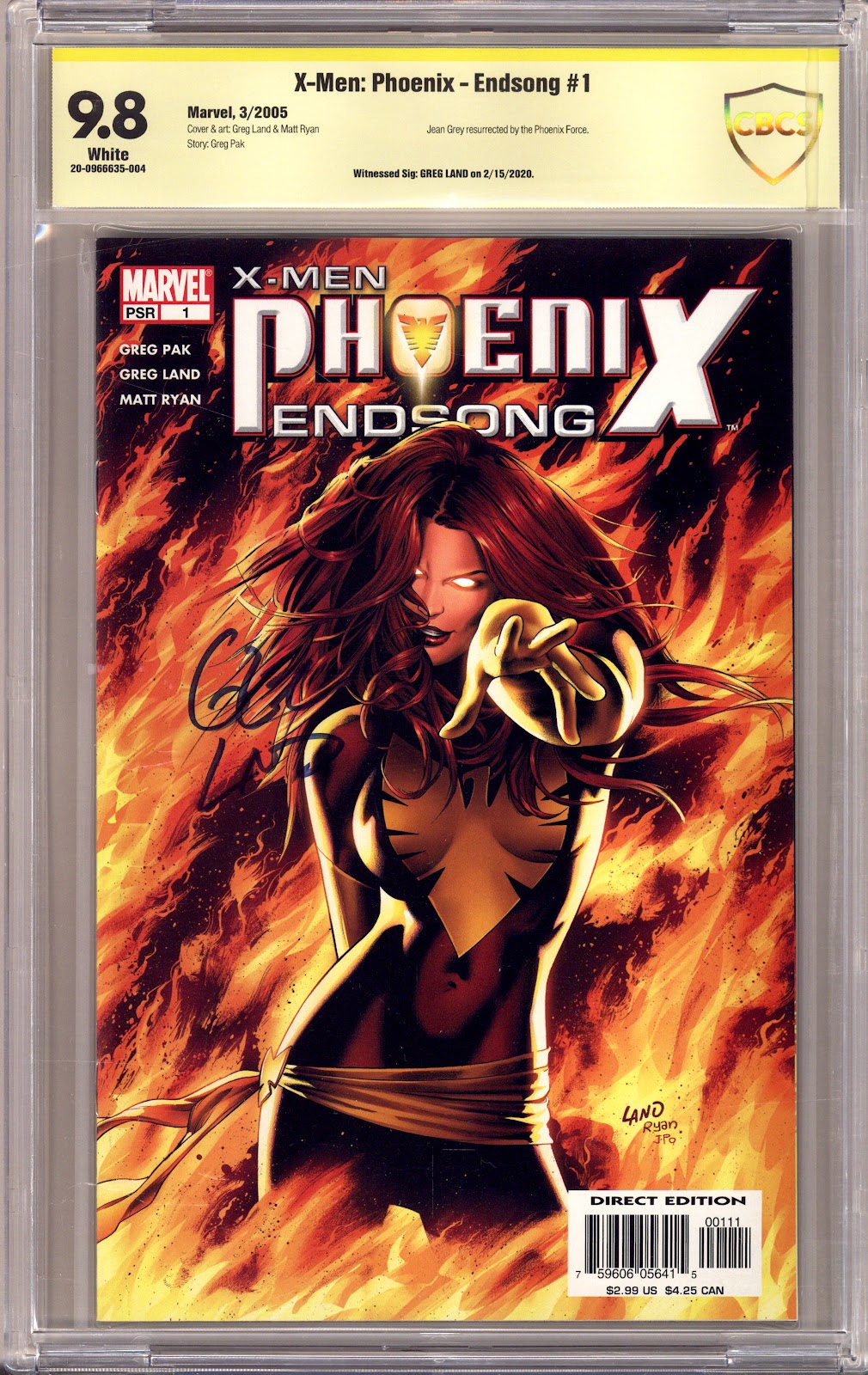 X-Men: Phoenix - Endsong 1 CBCS 9.8 (NM/M) (2005) Signed x1 Cover Greg Land 