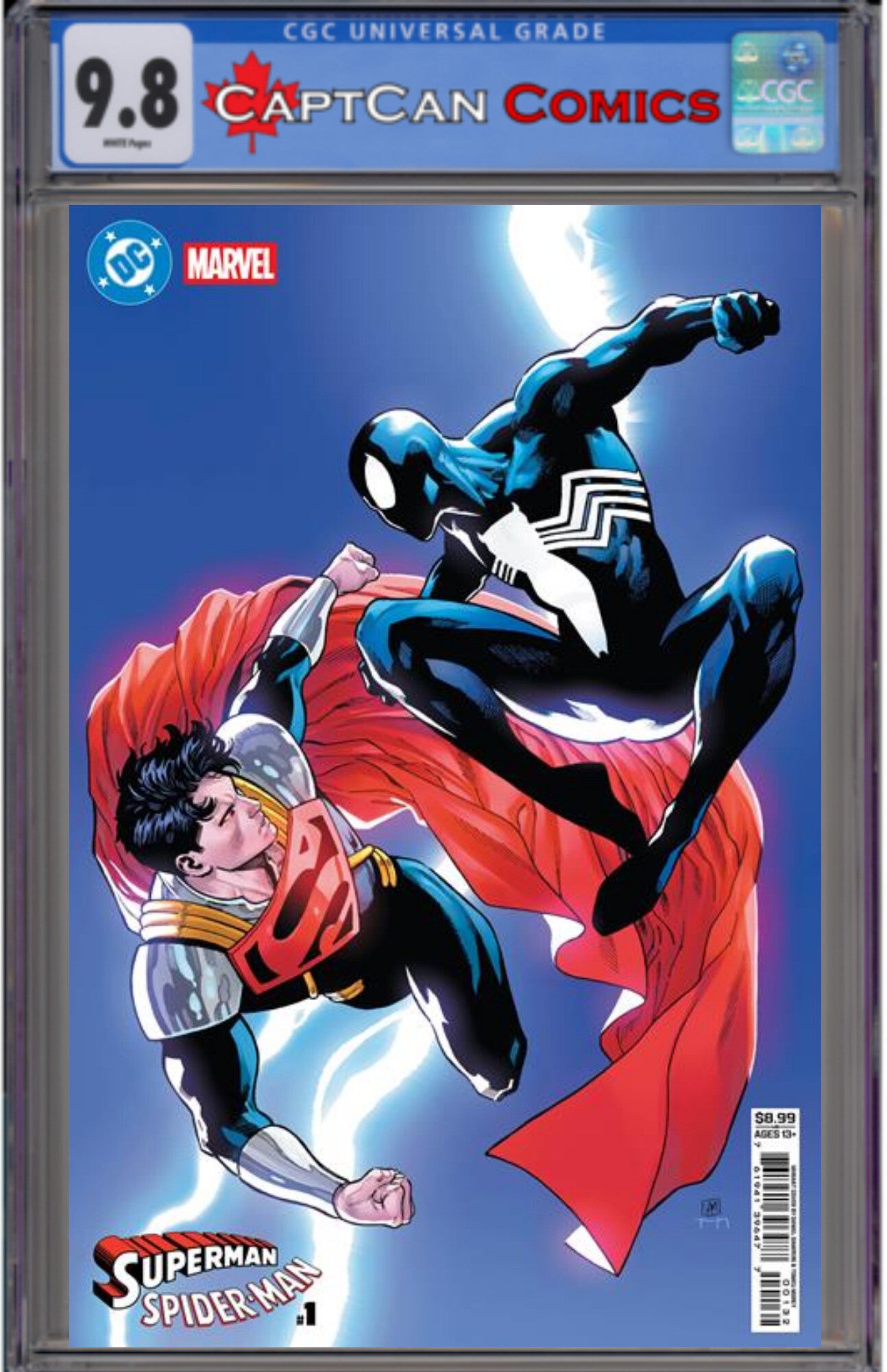 DC MARVEL SUPERMAN SPIDER-MAN #1 (ONE SHOT) CVR R DANIEL SAMPERE SUPER-BOY PRIME & SPIDER-MAN BLACK CARD STOCK VAR