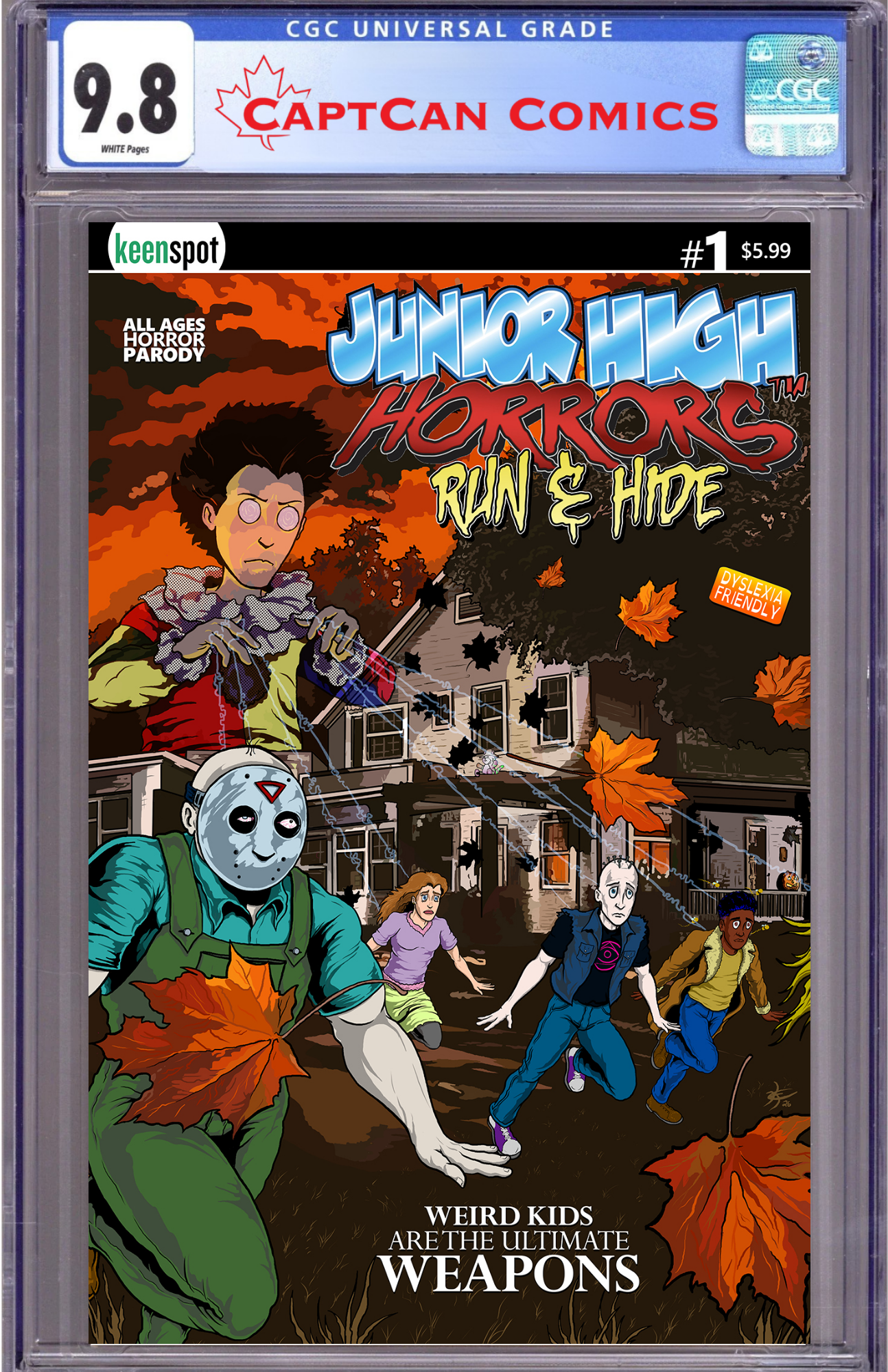 JUNIOR HIGH HORRORS RUN & HIDE #1 (ONE SHOT) CVR A ERIC KENT WEAPONS SPOOF BAGGED WITH TRADING CARD