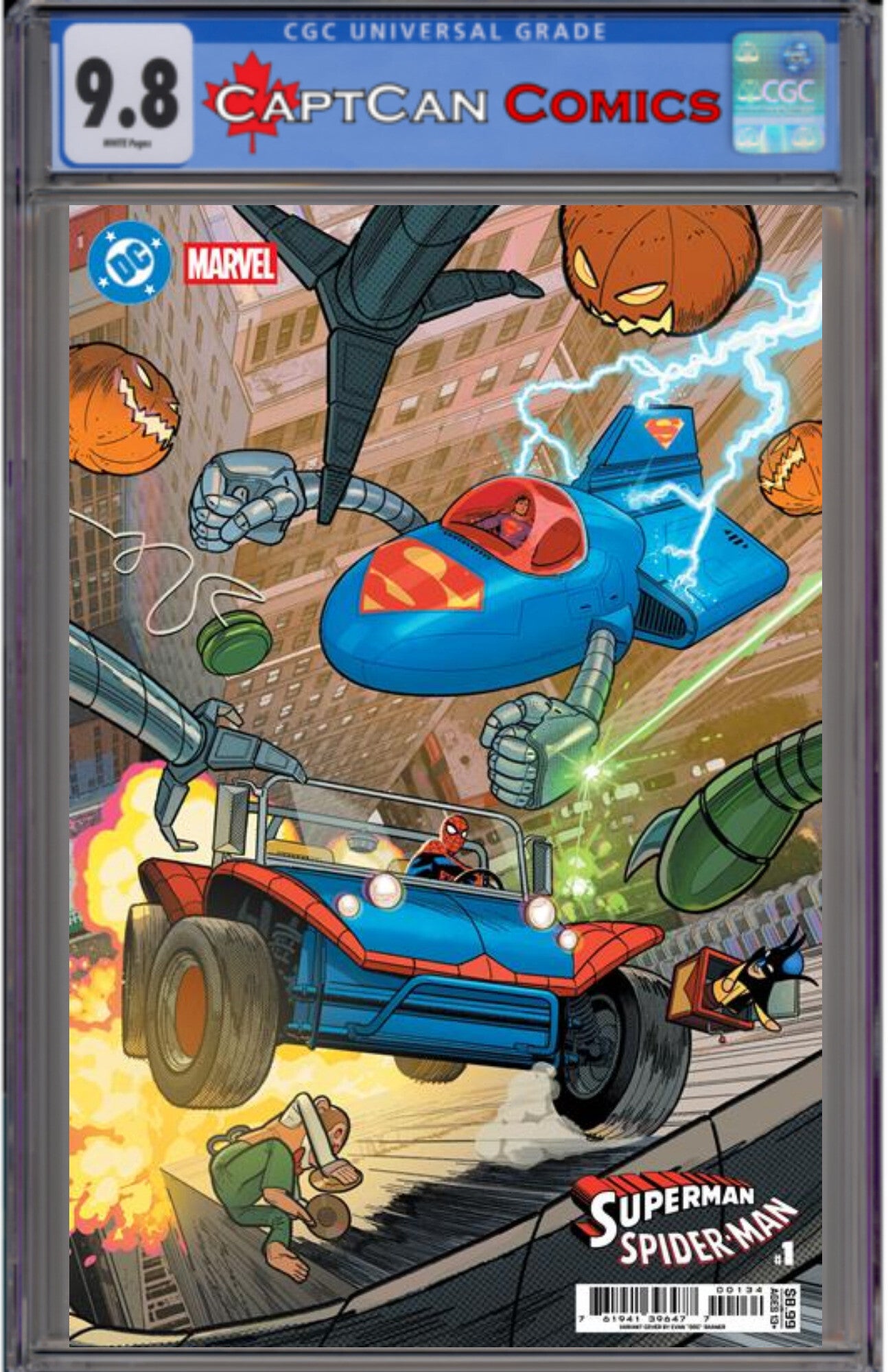 DC MARVEL SUPERMAN SPIDER-MAN #1 (ONE SHOT) CVR T EVAN DOC SHANER SUPERMOBILE & SPIDER-MOBILE CARD STOCK VAR