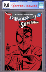 DF MARVEL/DC SPIDERMAN/SUPERMAN #1 RED BLANK VARIANT SIGNED AND REMARKED BY KEN HAESER WITH A SPIDERMAN/SUPERMAN SKETCH thumbnail
