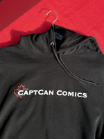 CaptCan Comics hoodie, black, wordmark close-up thumbnail