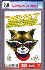 DF ROCKET RACCOON #1 BLANK VARIANT SIGNED BY SKOTTIE YOUNG AND REMARKED BY KEN HAESER WITH A ROCKET SKETCH thumbnail