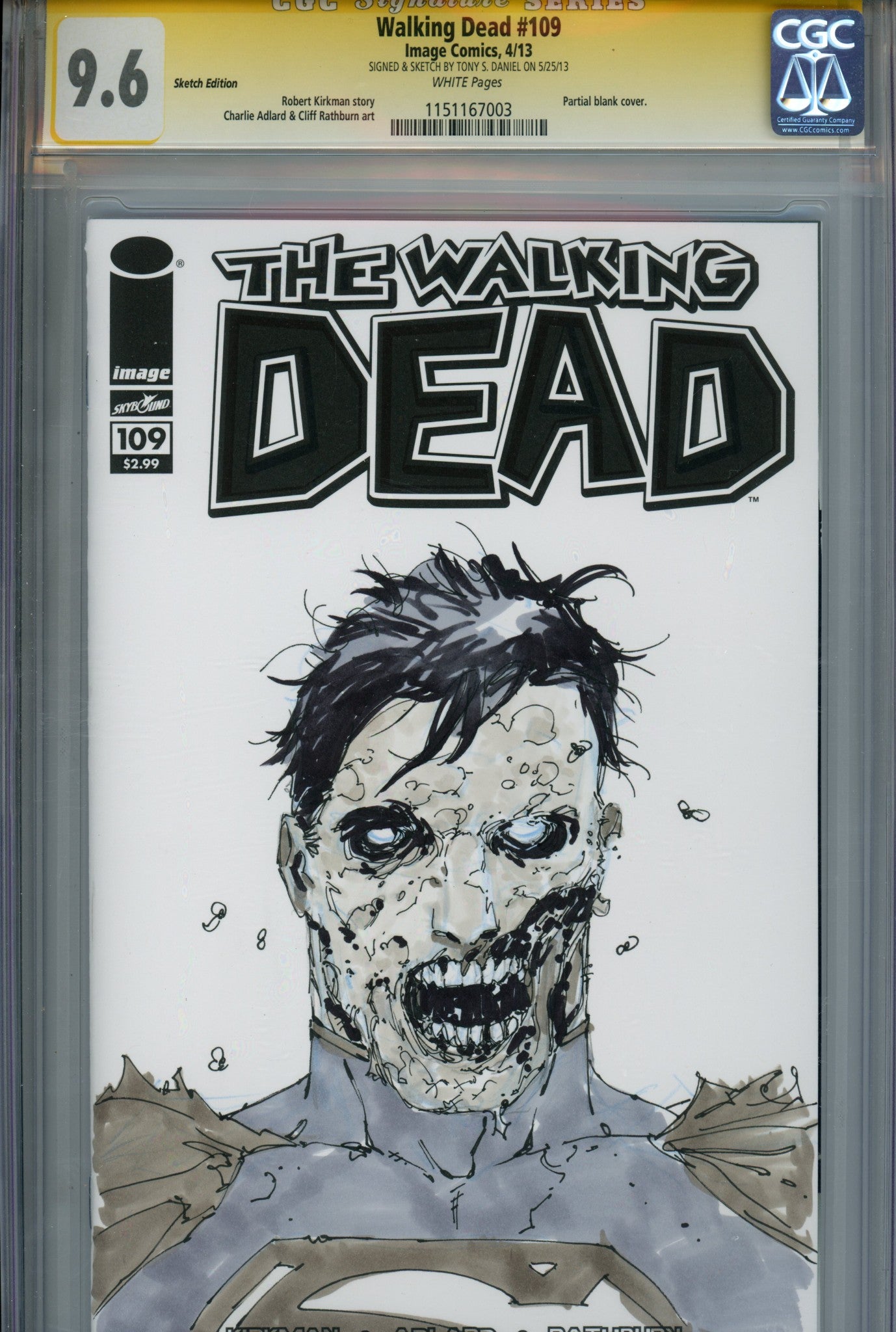 The Walking Dead 109 CGC 9.6 (NM+) (2013) Blank Variant Signed / Remarked x1 Cover Tony Daniel 