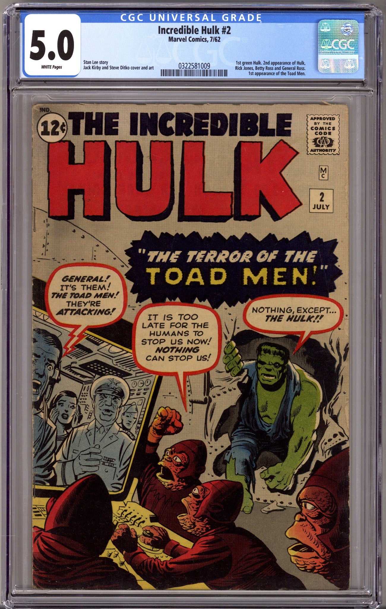 The Incredible Hulk Vol 1 2 CGC 5.0 (VG/FN) (1962)