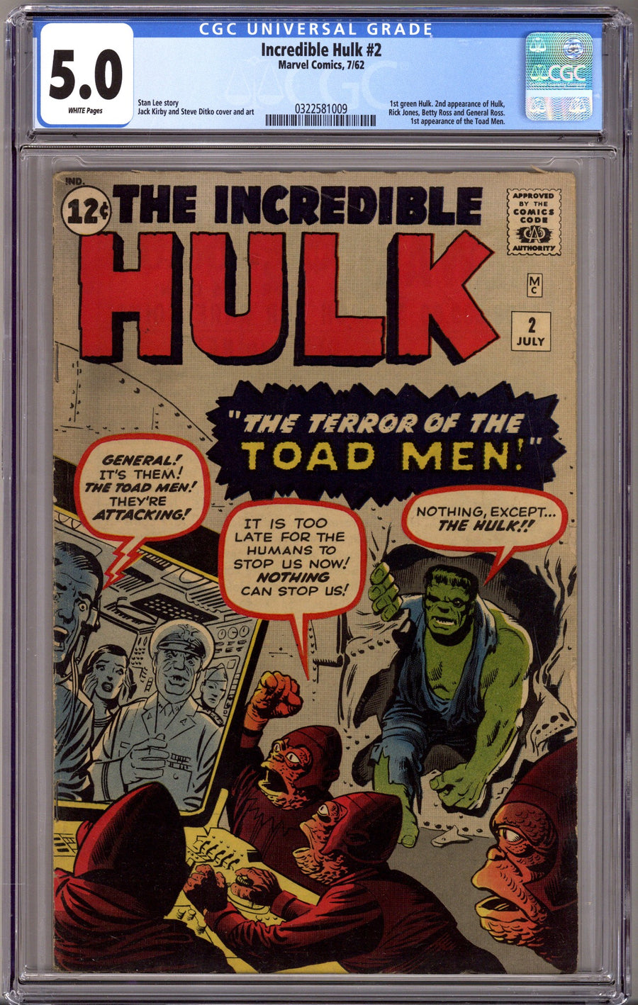 The Incredible Hulk Vol 1 2 CGC 5.0 (VG/FN) (1962)