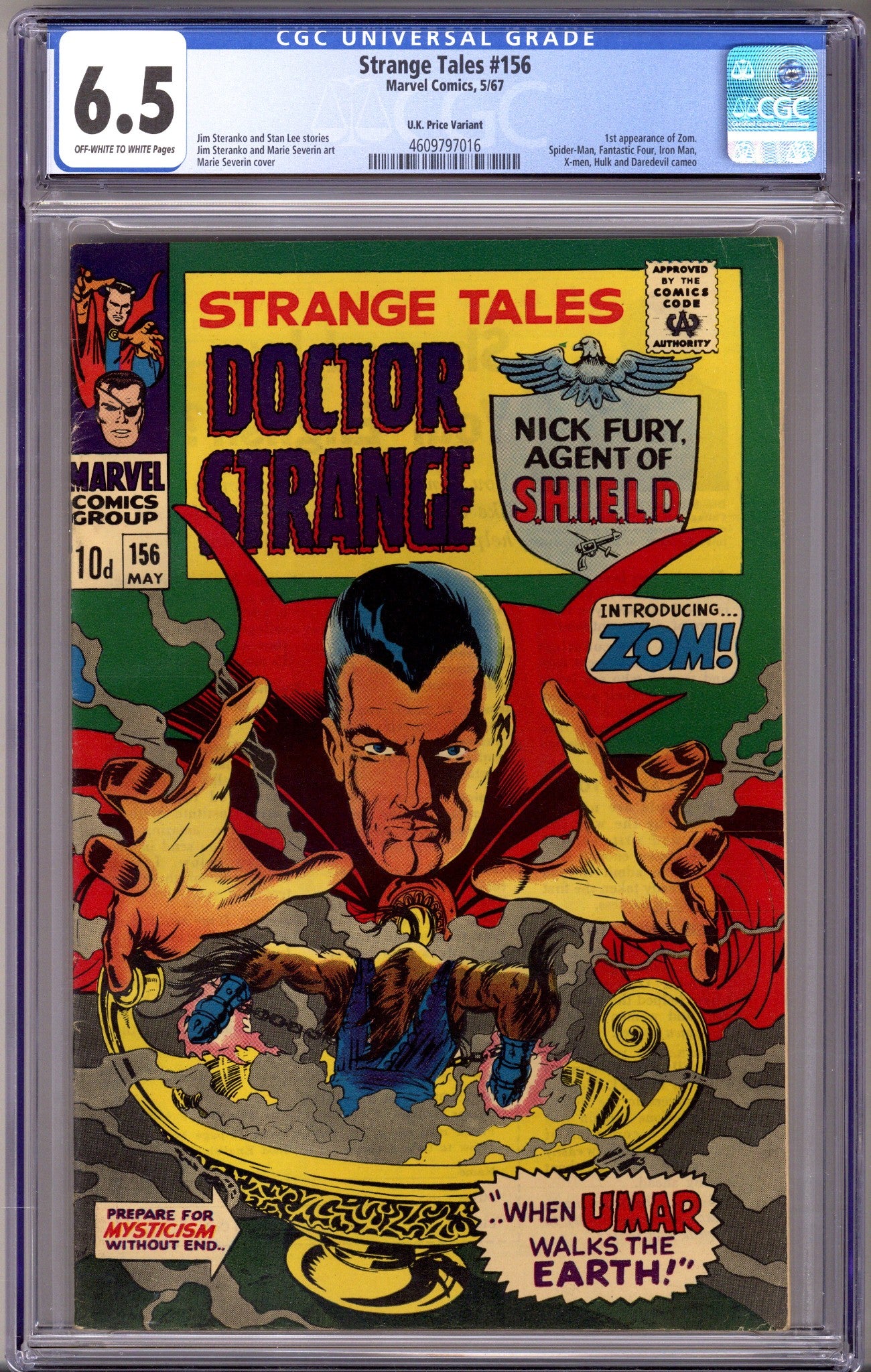 Strange Tales Vol 1 156 CGC 6.5 (FN+) UK Price Variant (1967) 