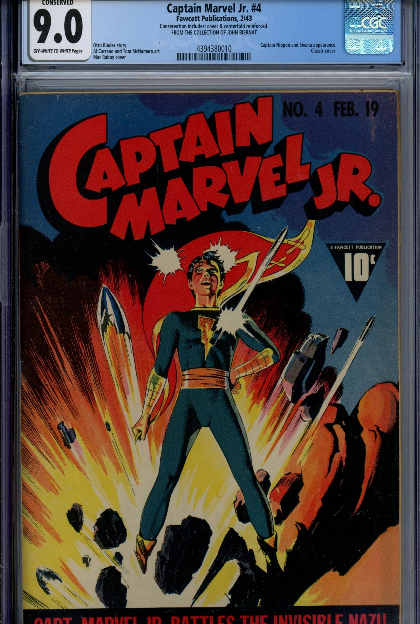 Captain Marvel Jr. 4 CGC 9.0 (VF/NM) Conserved (1943) 