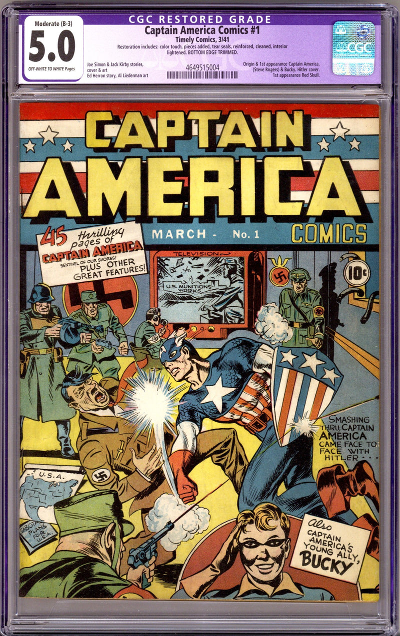 Captain America Comics 1 CGC 5.0 (VG/FN) Restored (B-3) (1941) 