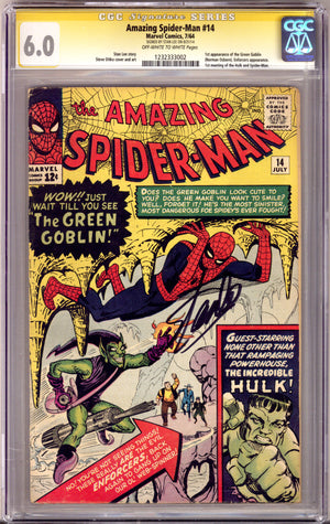 The Amazing Spider-Man Vol 1 14 CGC 6.0 (FN) (1964) Signed x1 Cover Stan Lee