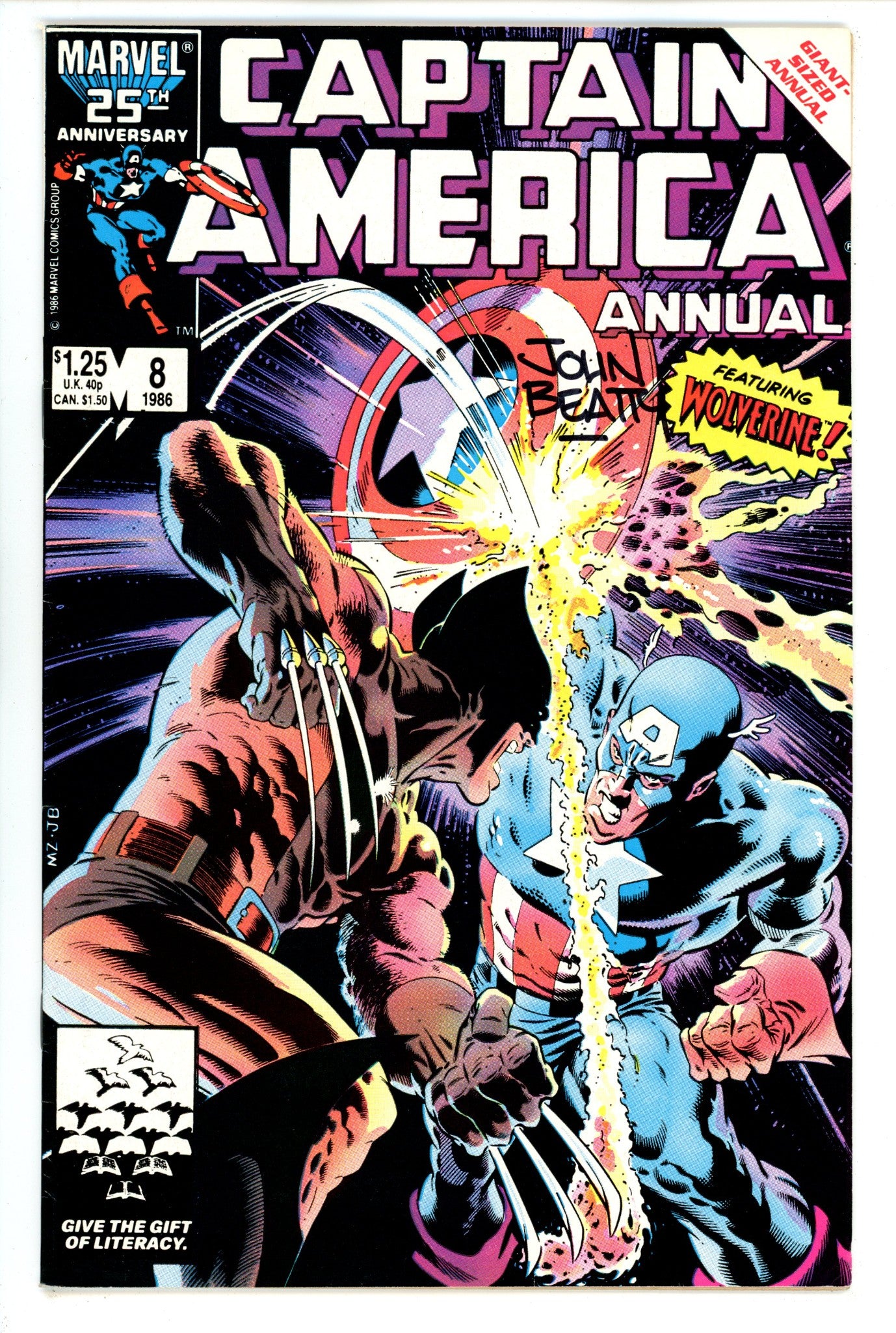 Captain America Annual Vol 1 8 FN/VF (7.0) (1986) Signed x1 1st Page John Beatty & Mike Zeck 