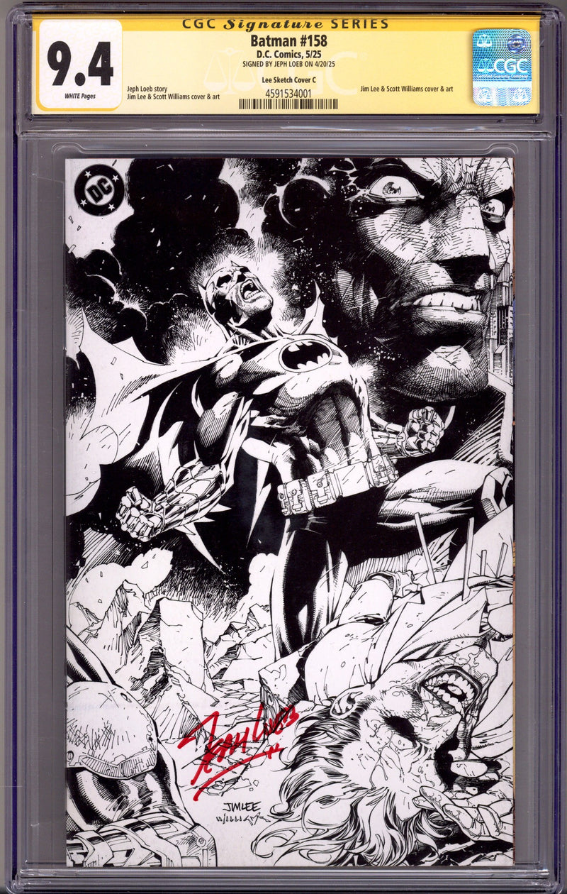 Batman Vol 3 158 CGC 9.4 (NM) (2025) Lee B&W Virgin Incentive Variant Signed x1 Cover Jeph Loeb 