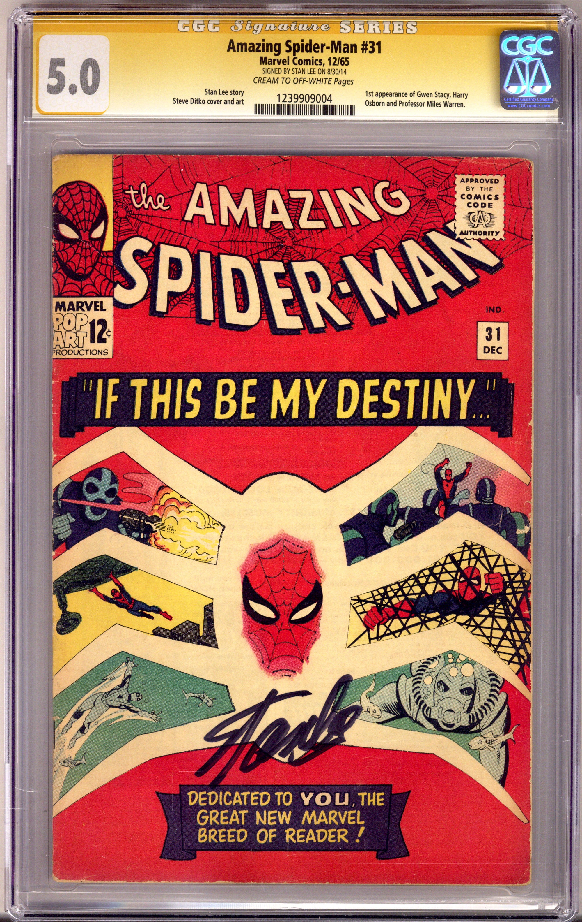 The Amazing Spider-Man Vol 1 31 CGC 5.0 (VG/FN) (1965) Signed x1 Cover Stan Lee 