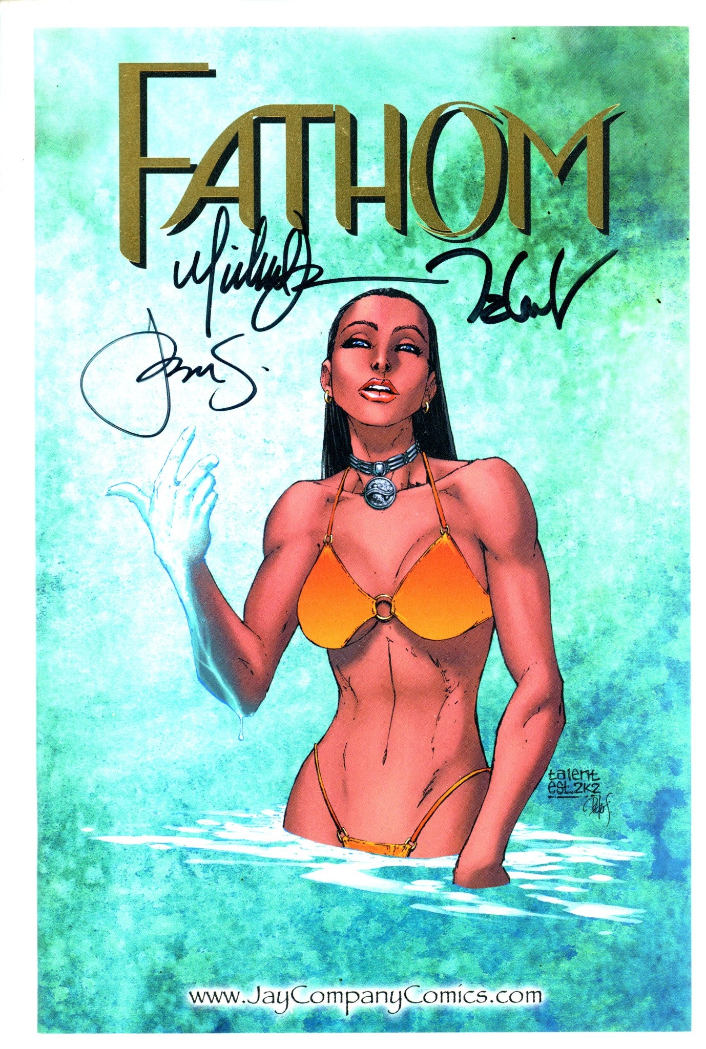 Fathom Preview [nn] Caldwell Gold Foil Exclusive Variant NM- Signed Michael Turner, Peter Steigerwald & Talent Caldwell (1998)