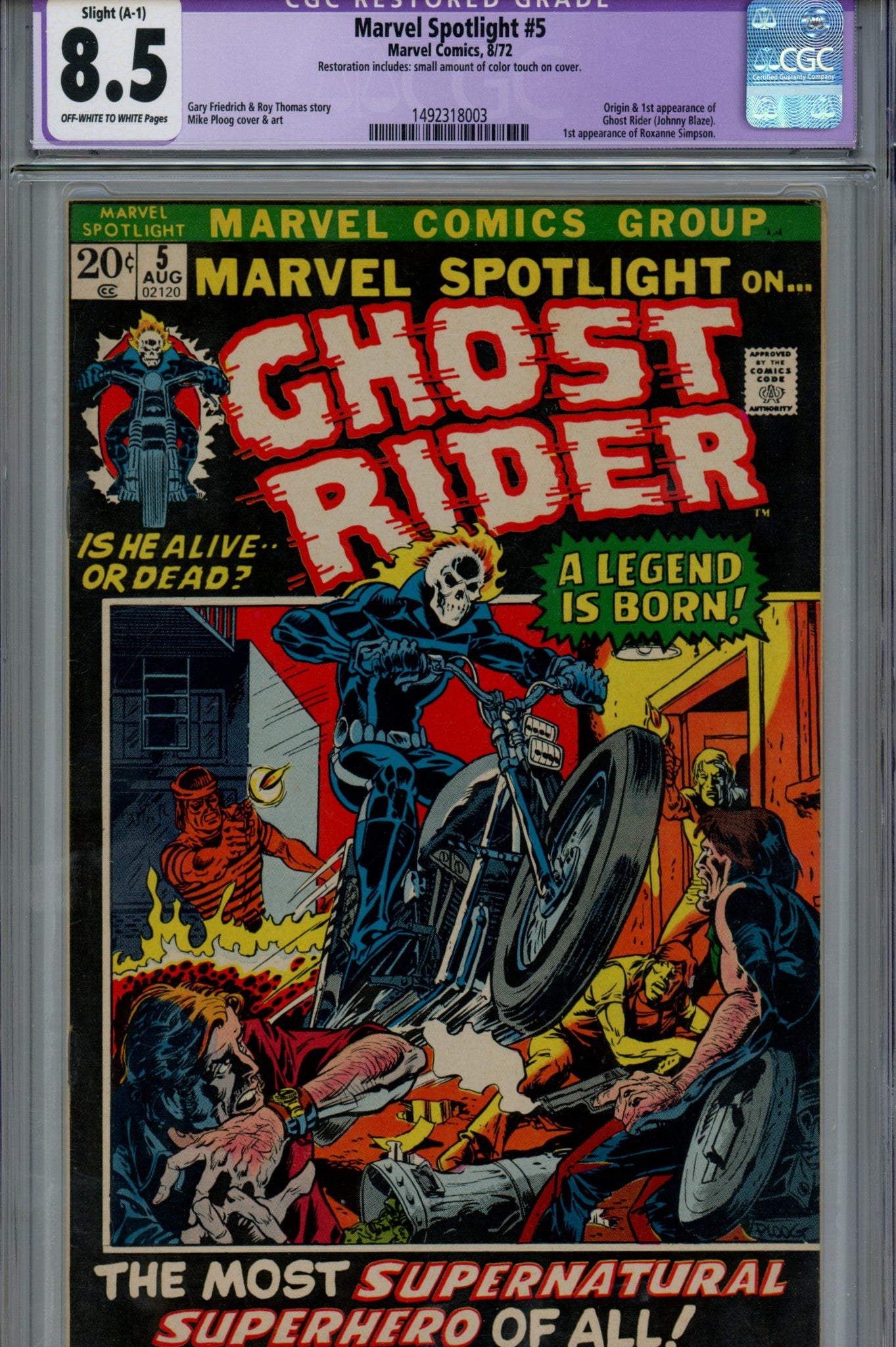 Marvel Spotlight Vol 1 5 CGC 8.5 (VF+) Restored Grade (A-1 Slight color touch cover) (1972) 