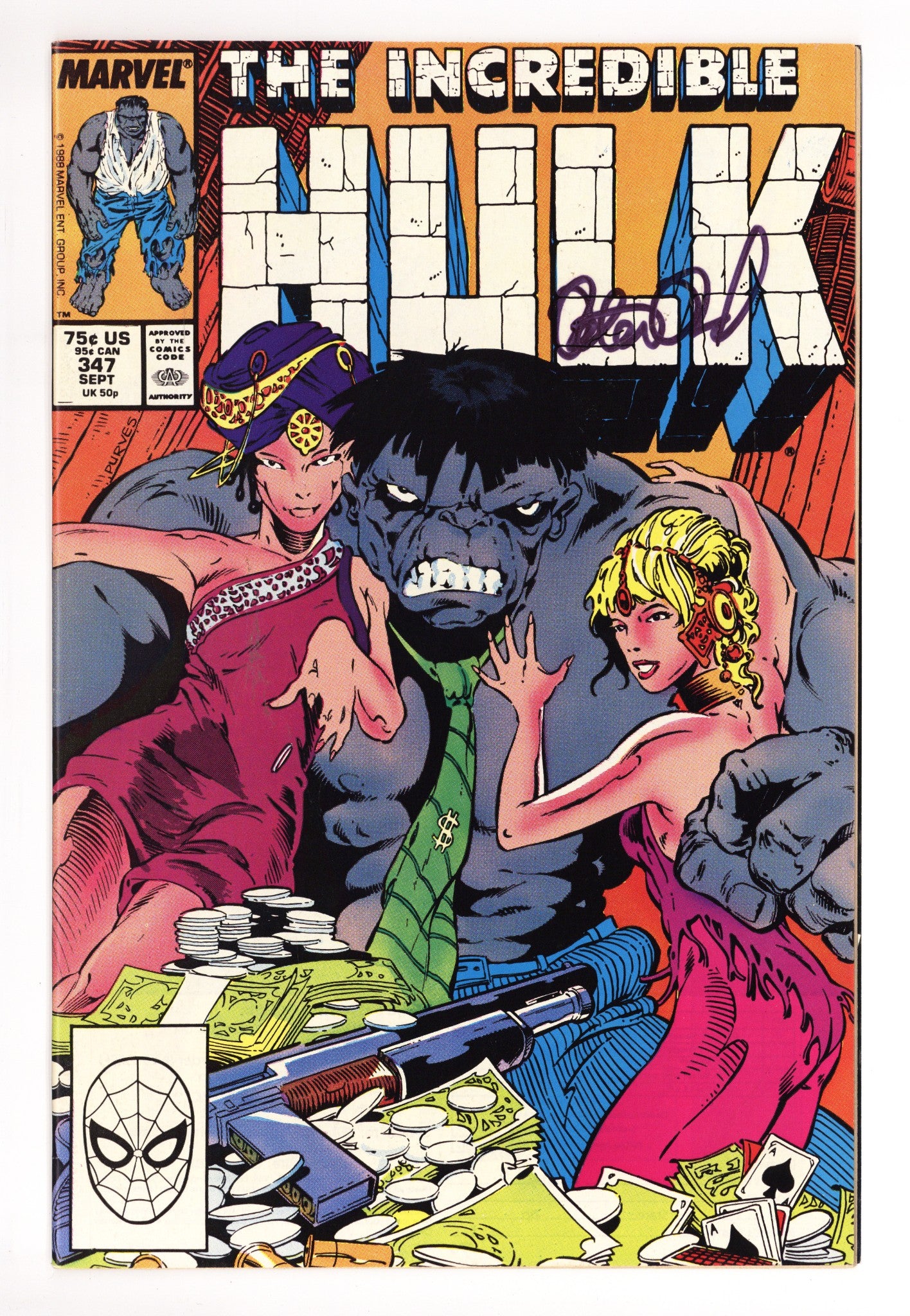 The Incredible Hulk Vol 1 347 VF+ (8.5) (1988) Signed x1 Cover Peter David 