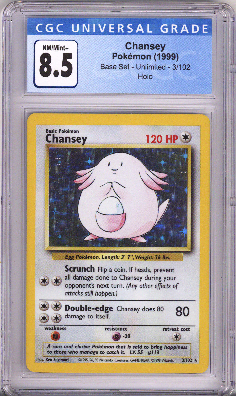 Pokemon Base Set Chansey Holo CGC Nm/Mint Plus 8.5 (1999)