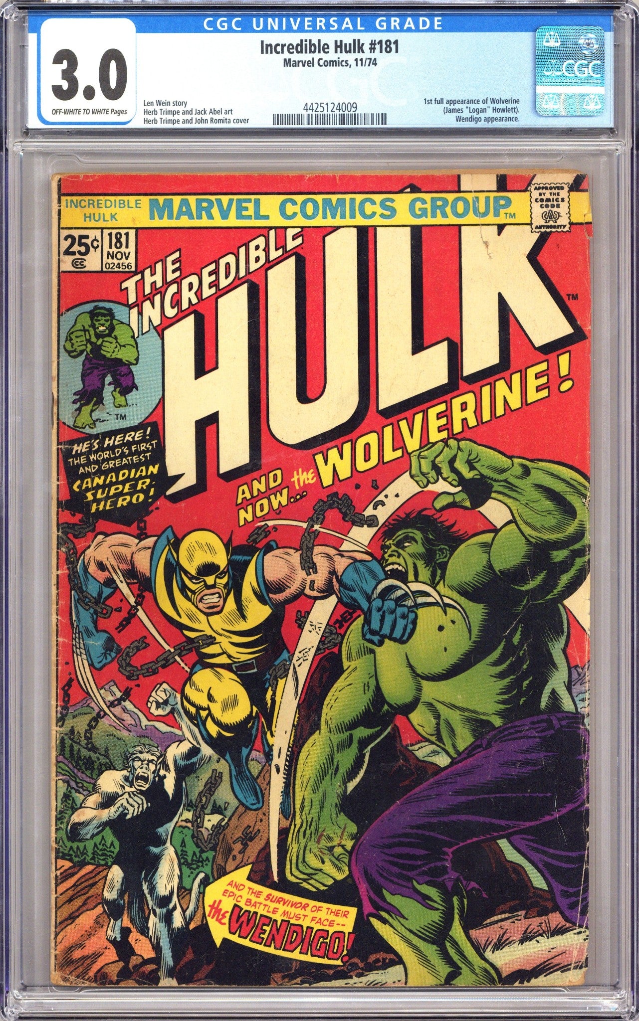 The Incredible Hulk Vol 1 181 CGC 3.0 (GD/VG) (1974)